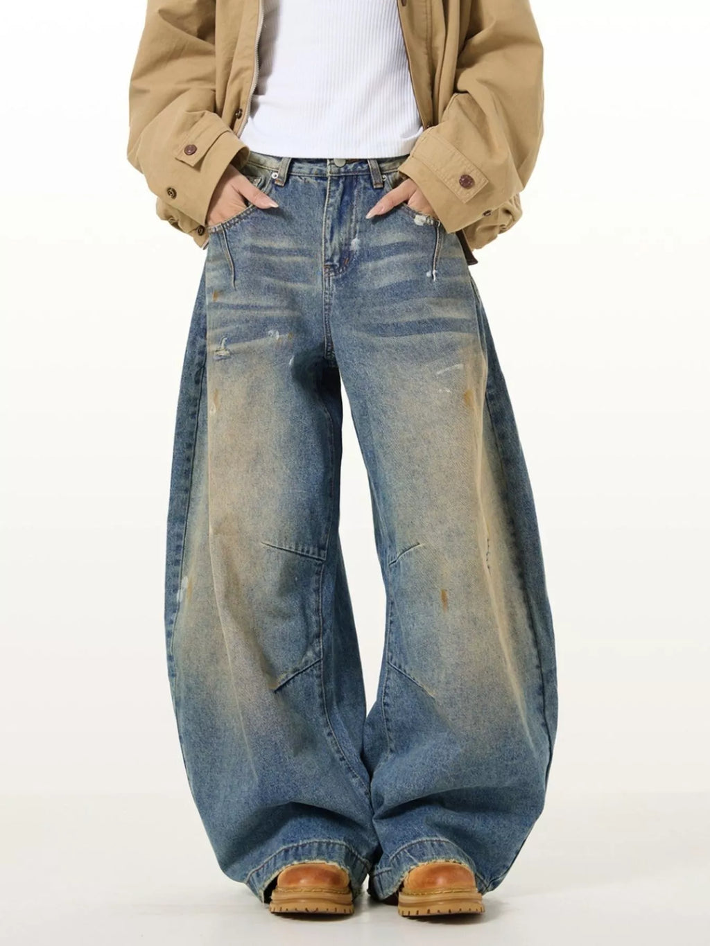 Men's Full Size Washed Wide Leg Jeans Plus Size