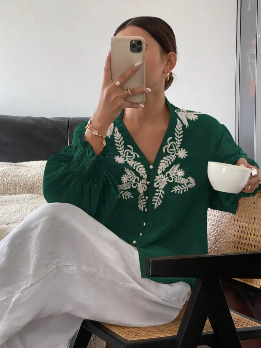 Embroidered Long Sleeve Blouse
