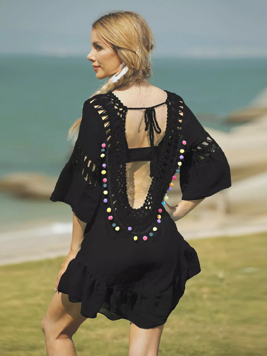 Crochet V-Neck Beach Cover-Up Dress