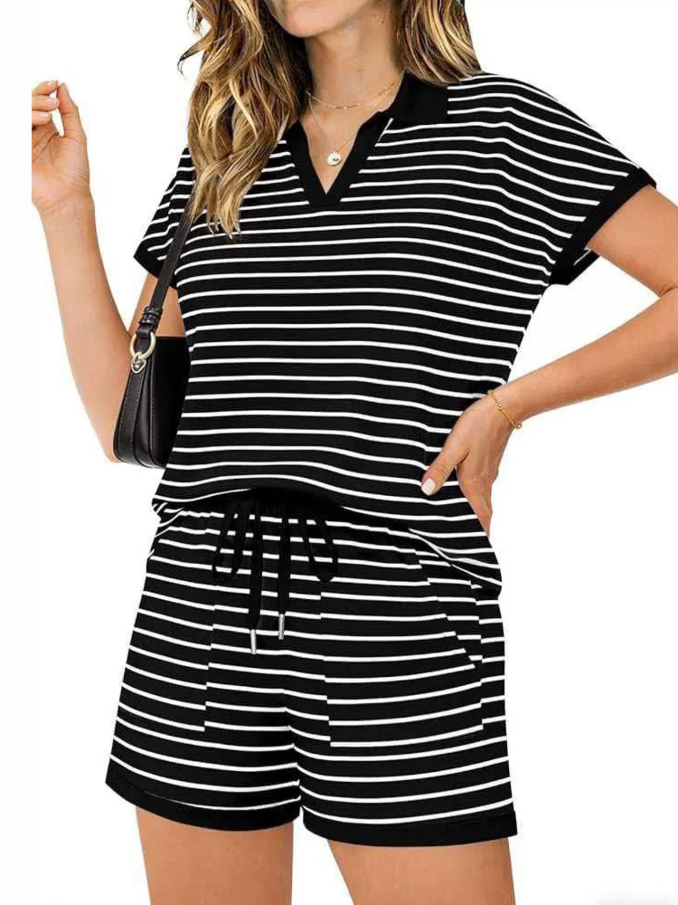 Striped Short Sleeve Polo and Shorts Set