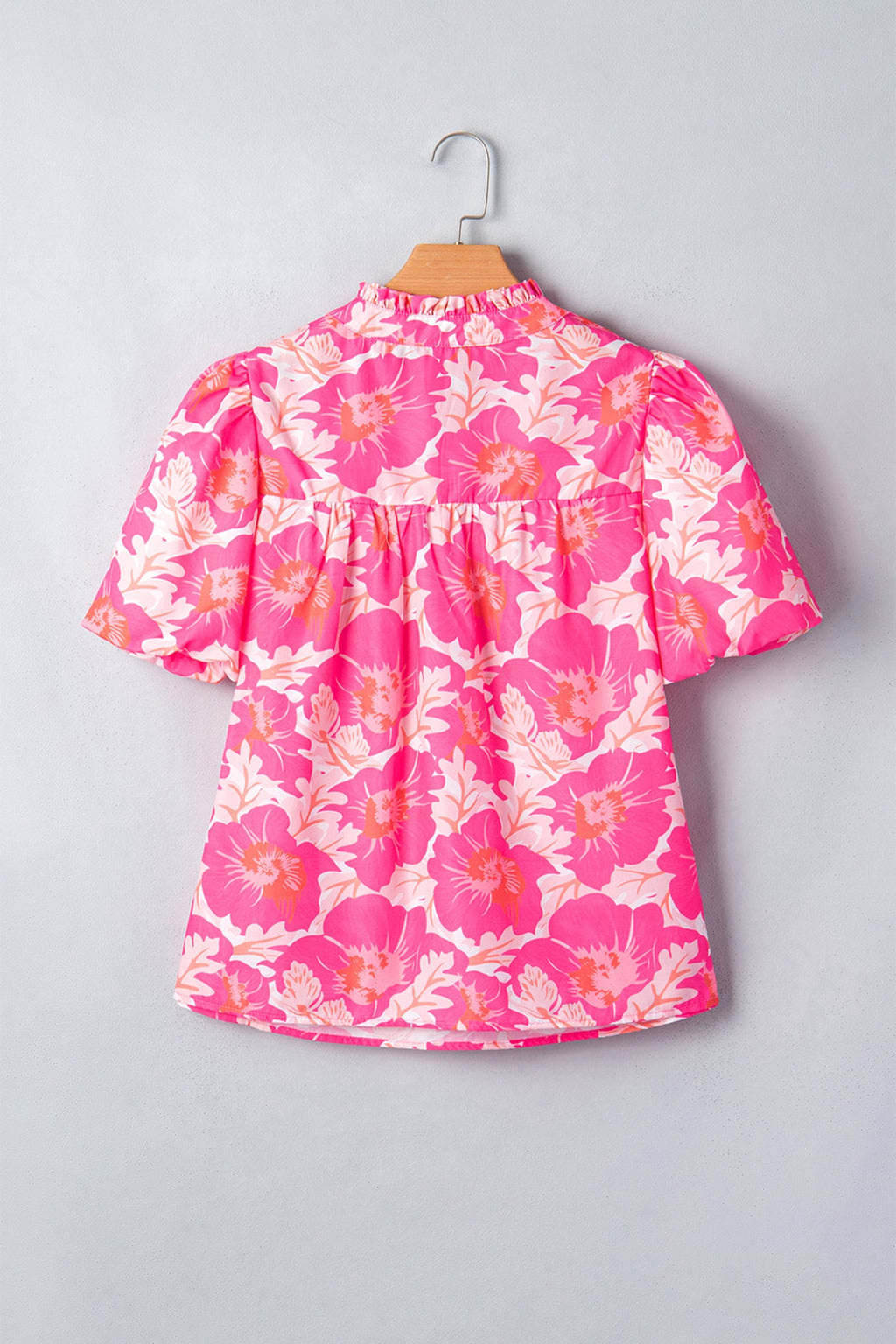 Floral Short Bubble Sleeve V-Neck Blouse