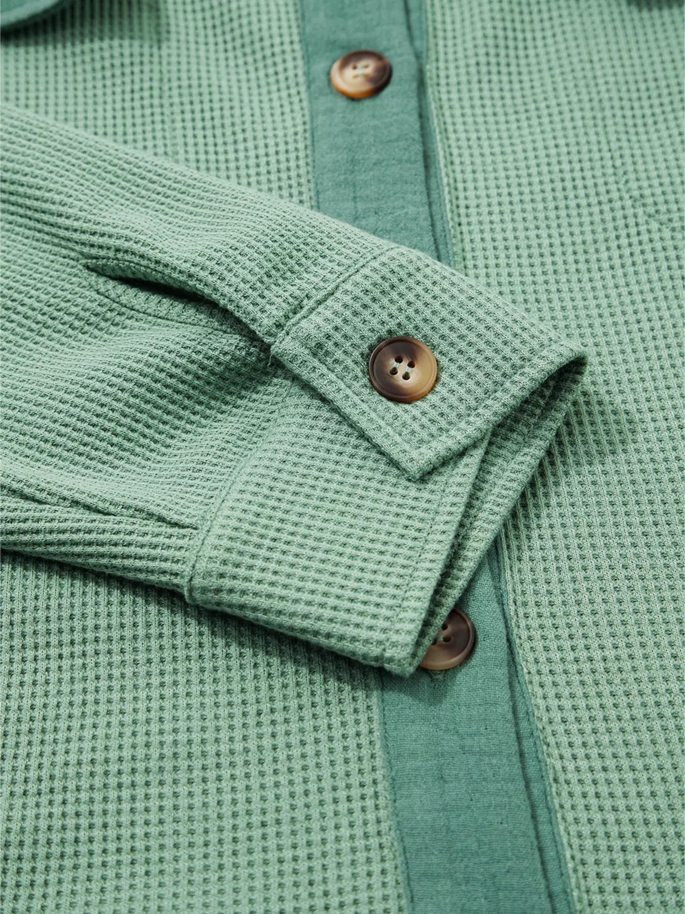 Waffle Knit Vintage Patchwork Button Up Loose Shirt