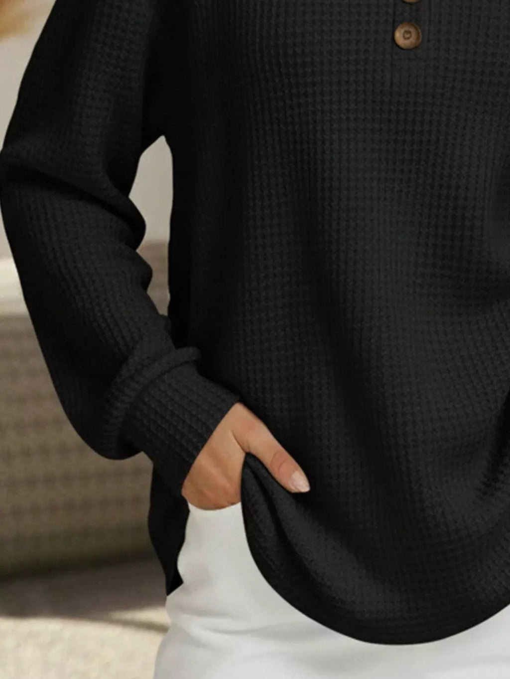 Full Size Waffle Knit V-Neck T-Shirt Plus Size