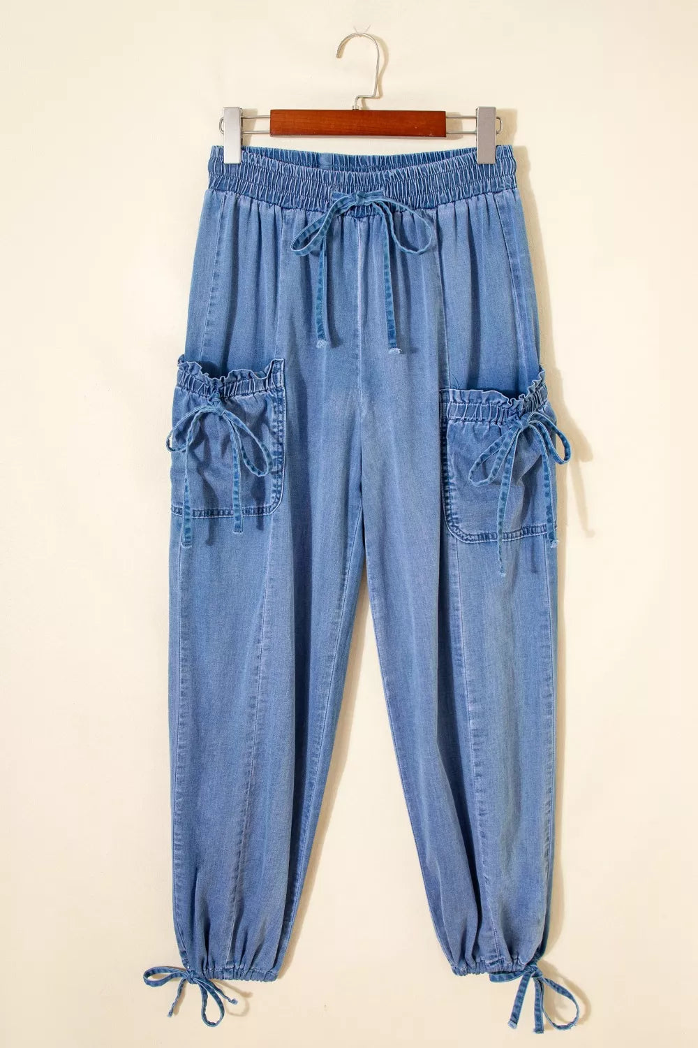 Drawstring Elastic Waist Pocketed Loose Jeans