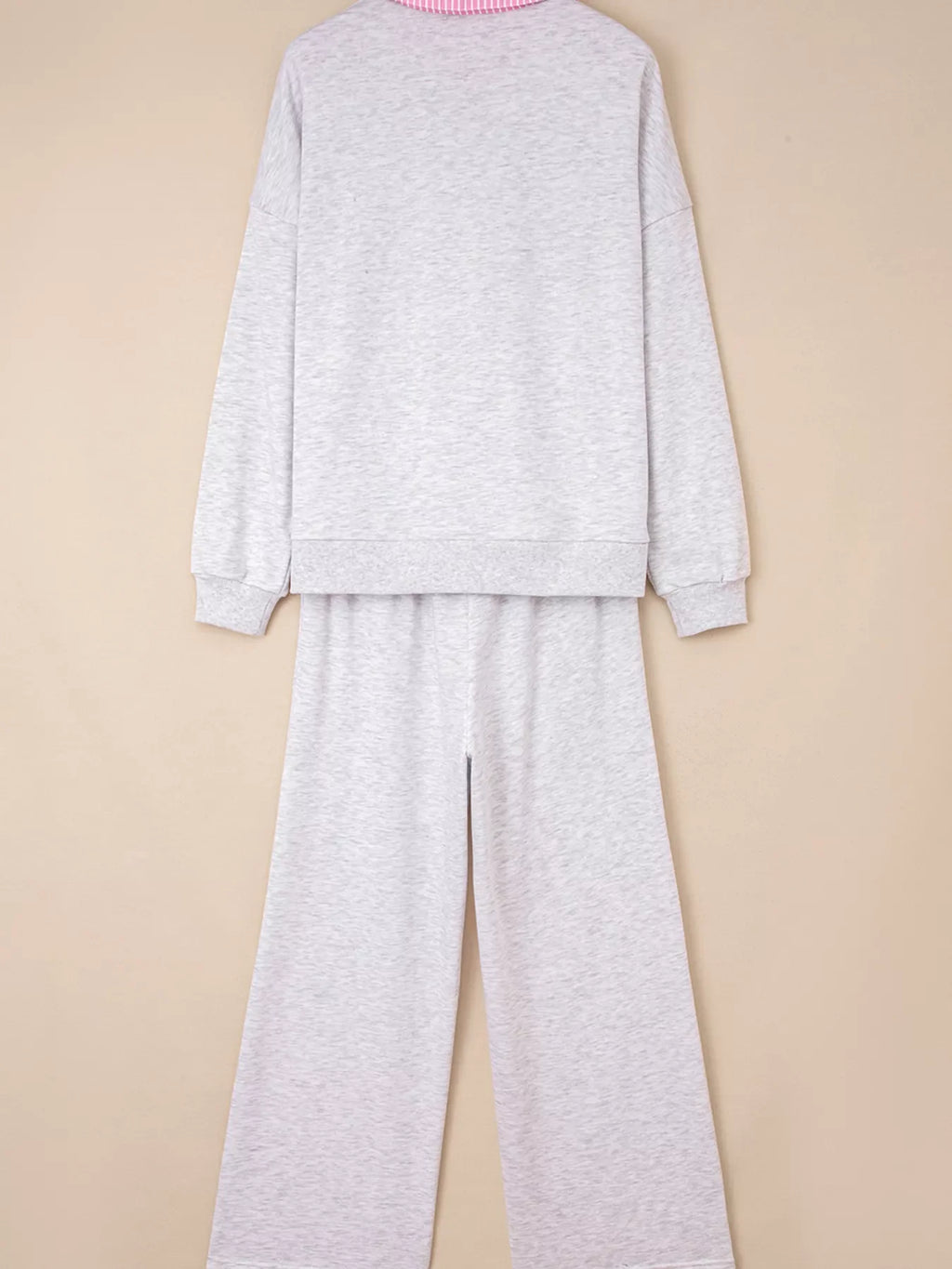 Contrasted Trim Frilled Collar Drop Shoulder Top and Drawstring Pant Set