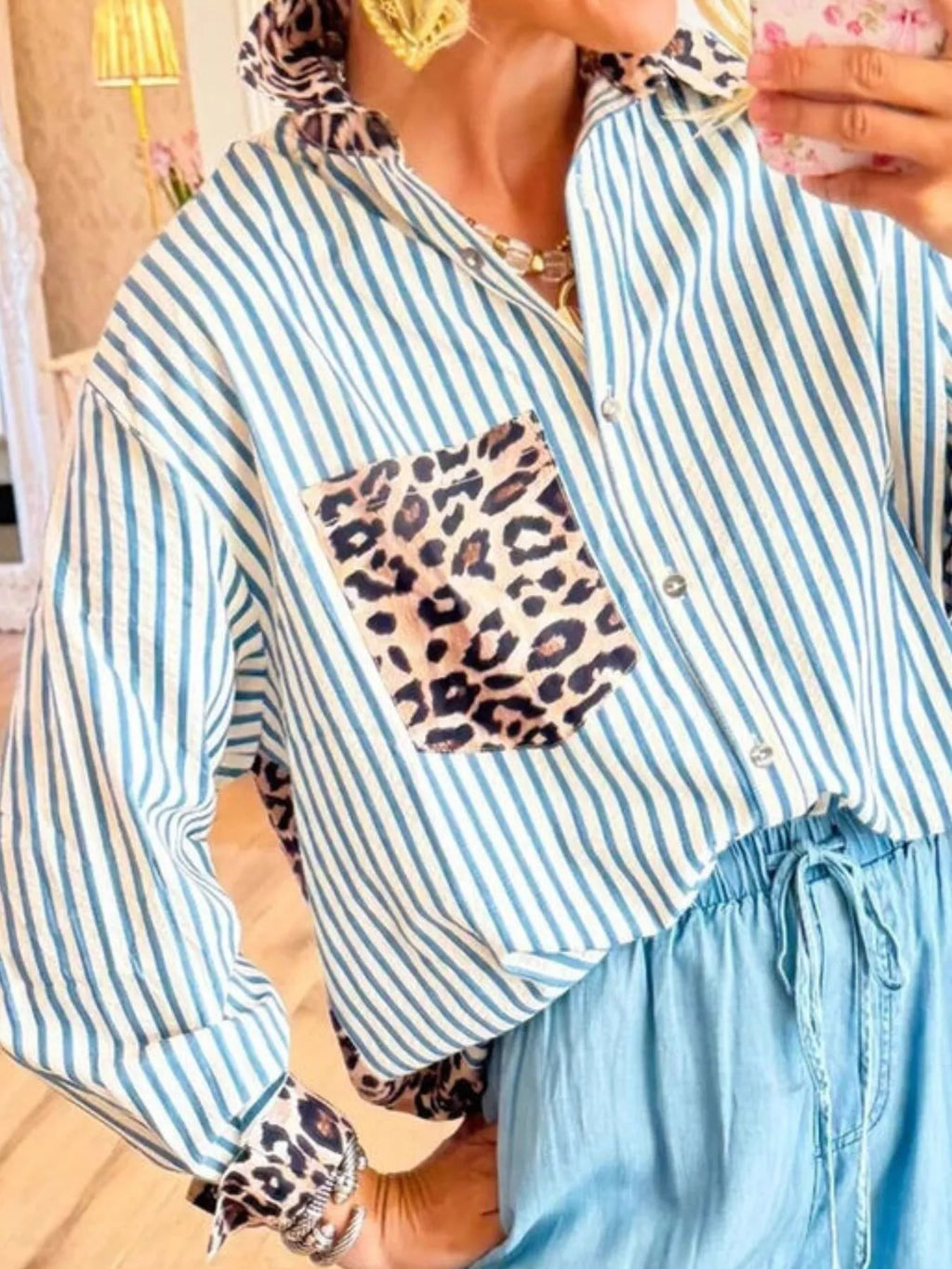 Leopard Striped Button Up Shirt