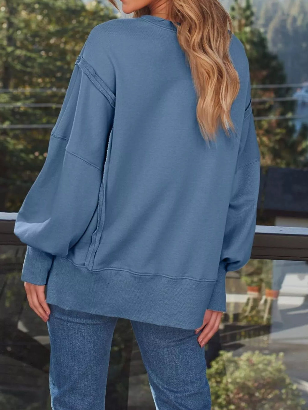 Side Slit Long Sleeve Oversized Sweatshirt