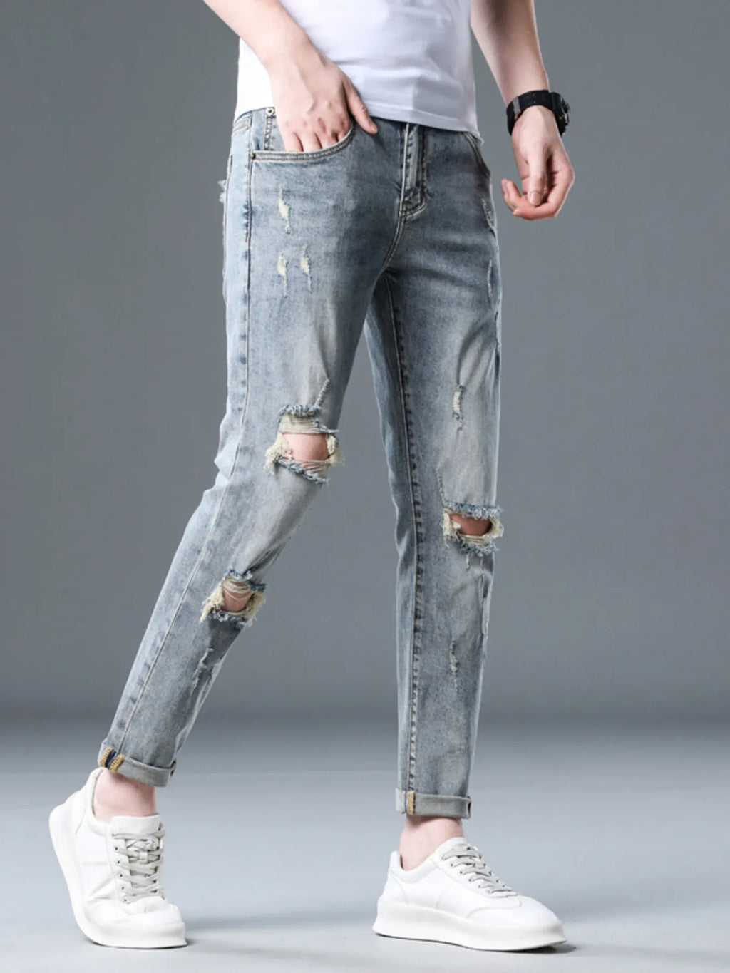 Men's Plus Size Distressed Slim Fit Jeans