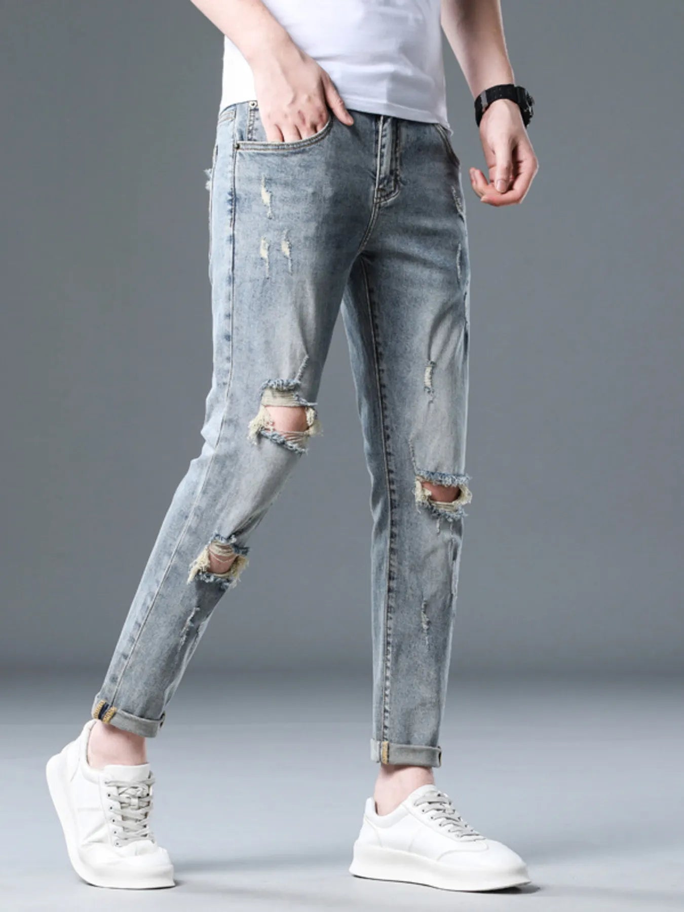 Men's Plus Size Distressed Slim Fit Jeans