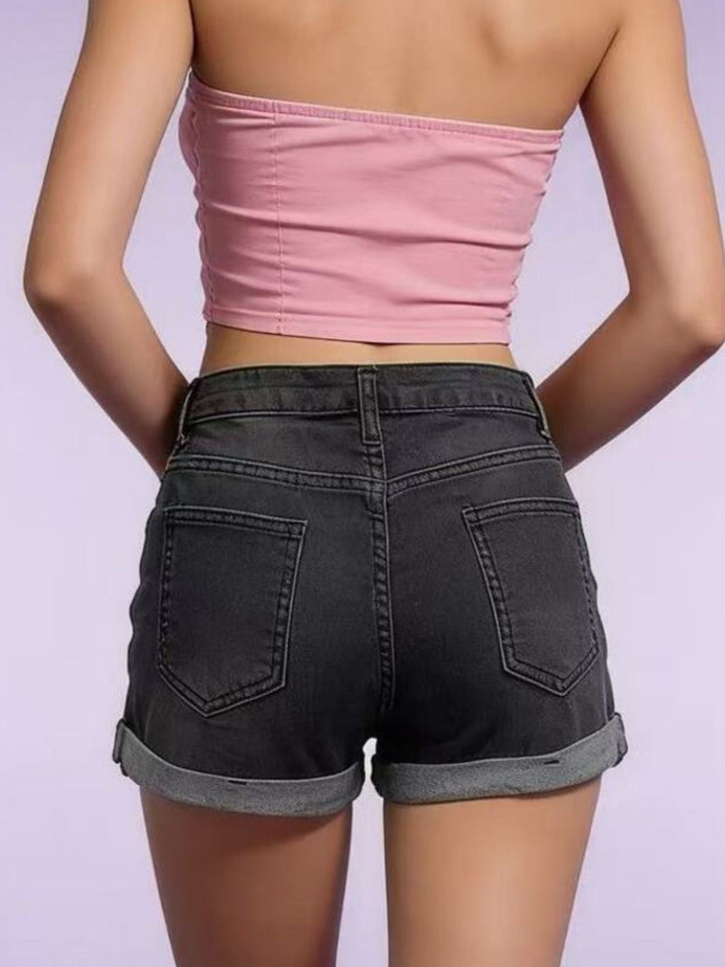Distressed Denim Roll-Up Shorts