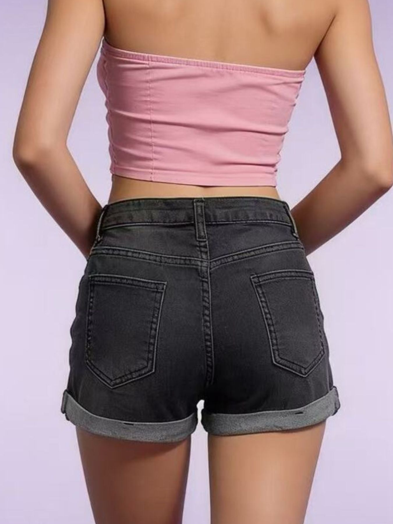 Distressed Denim Roll-Up Shorts