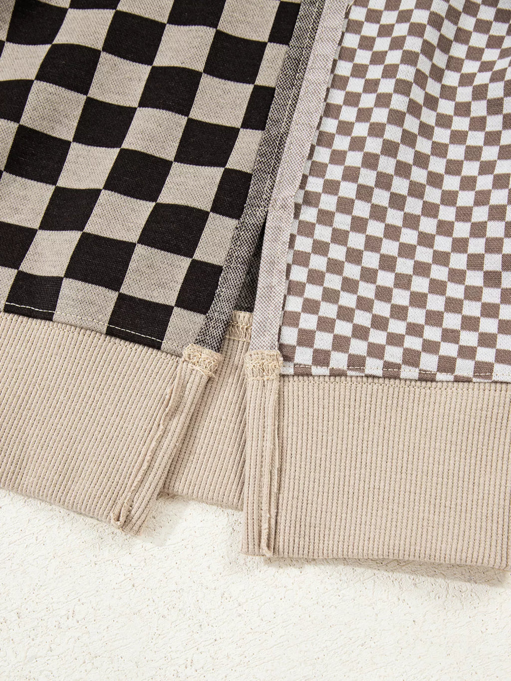 Mixed Checkered Pattern Patchwork High Low Casual Top