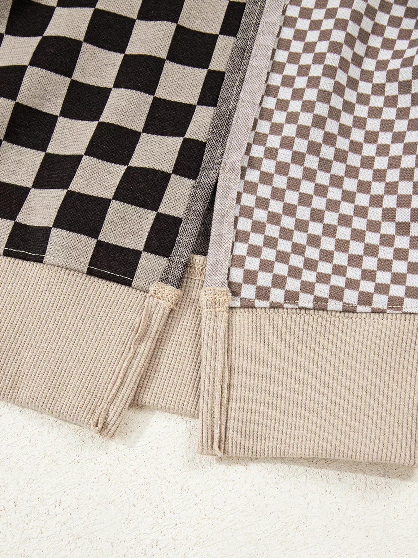 Mixed Checkered Pattern Patchwork High Low Casual Top