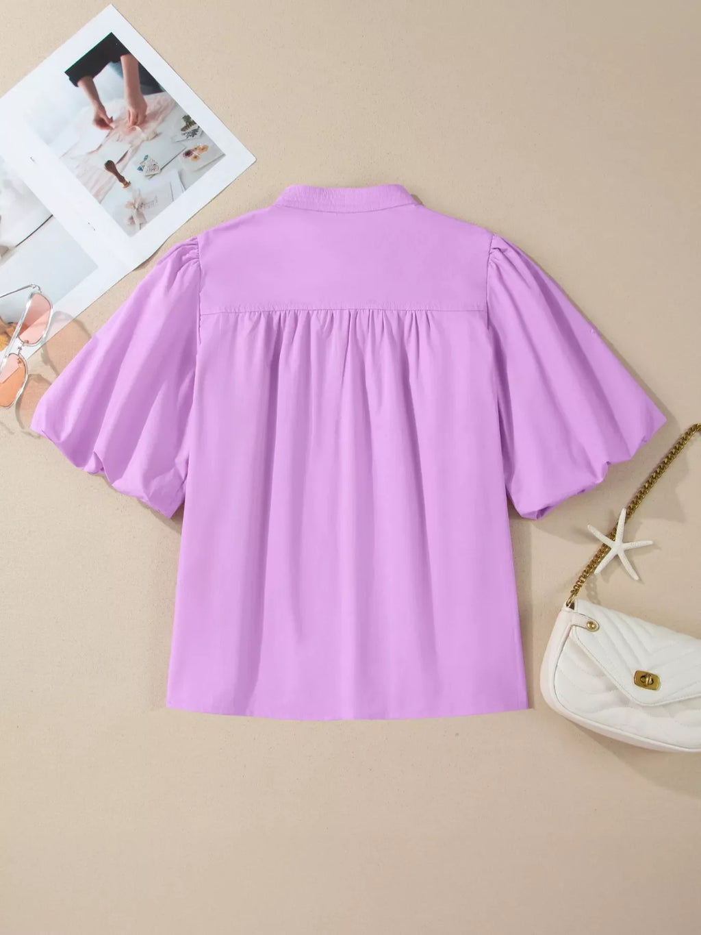 Notched Puff Sleeve Blouse