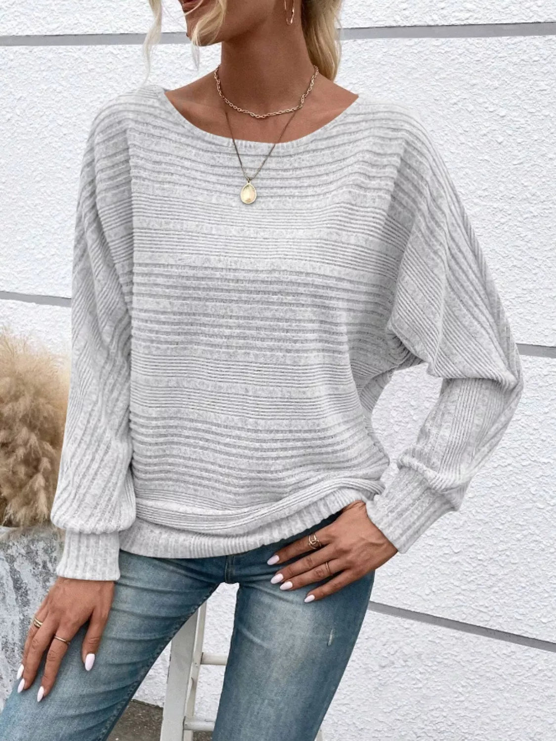 Relaxed Fit Ribbed Knit T-Shirt