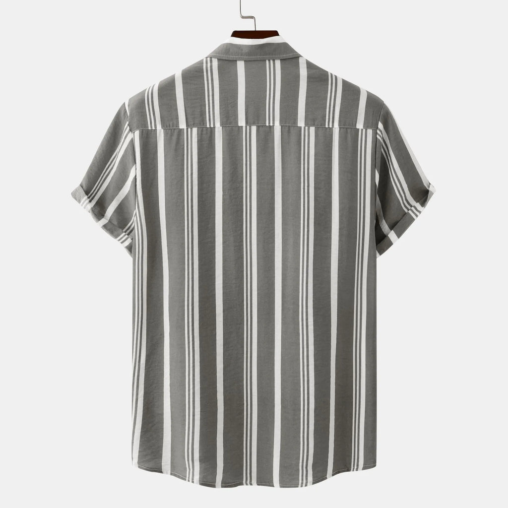 Men's Plus Size Striped Short Sleeve Button-Down Shirt
