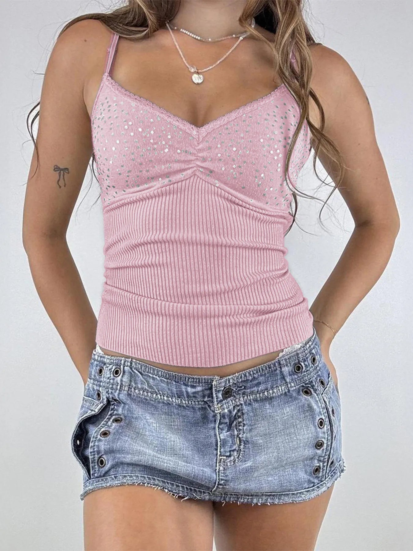 Sequin Lace Detail Cami Top