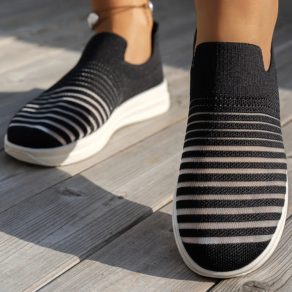 Striped Round Toe Platform Slip-Ons