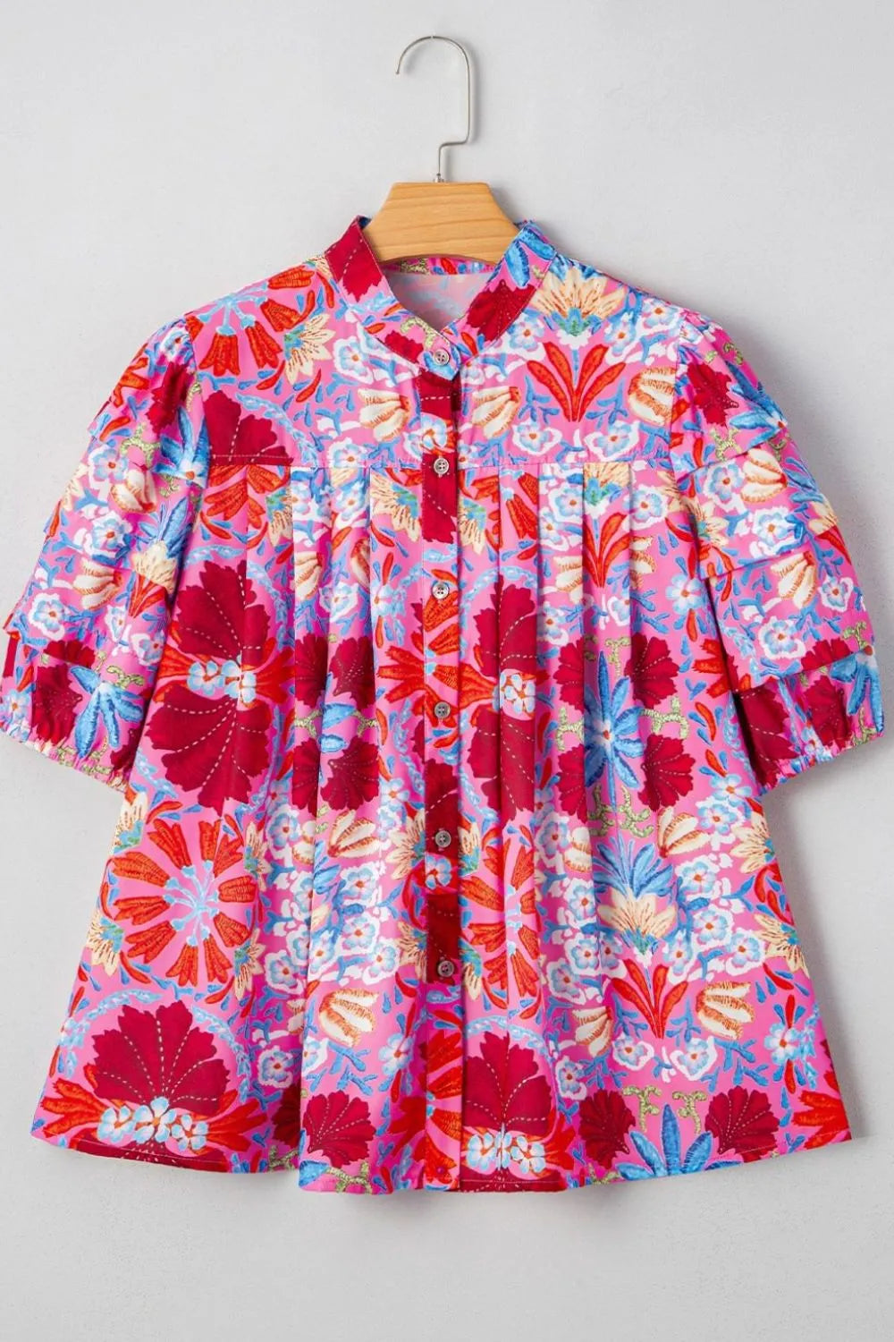 Floral Puff Sleeve Button-Up Top
