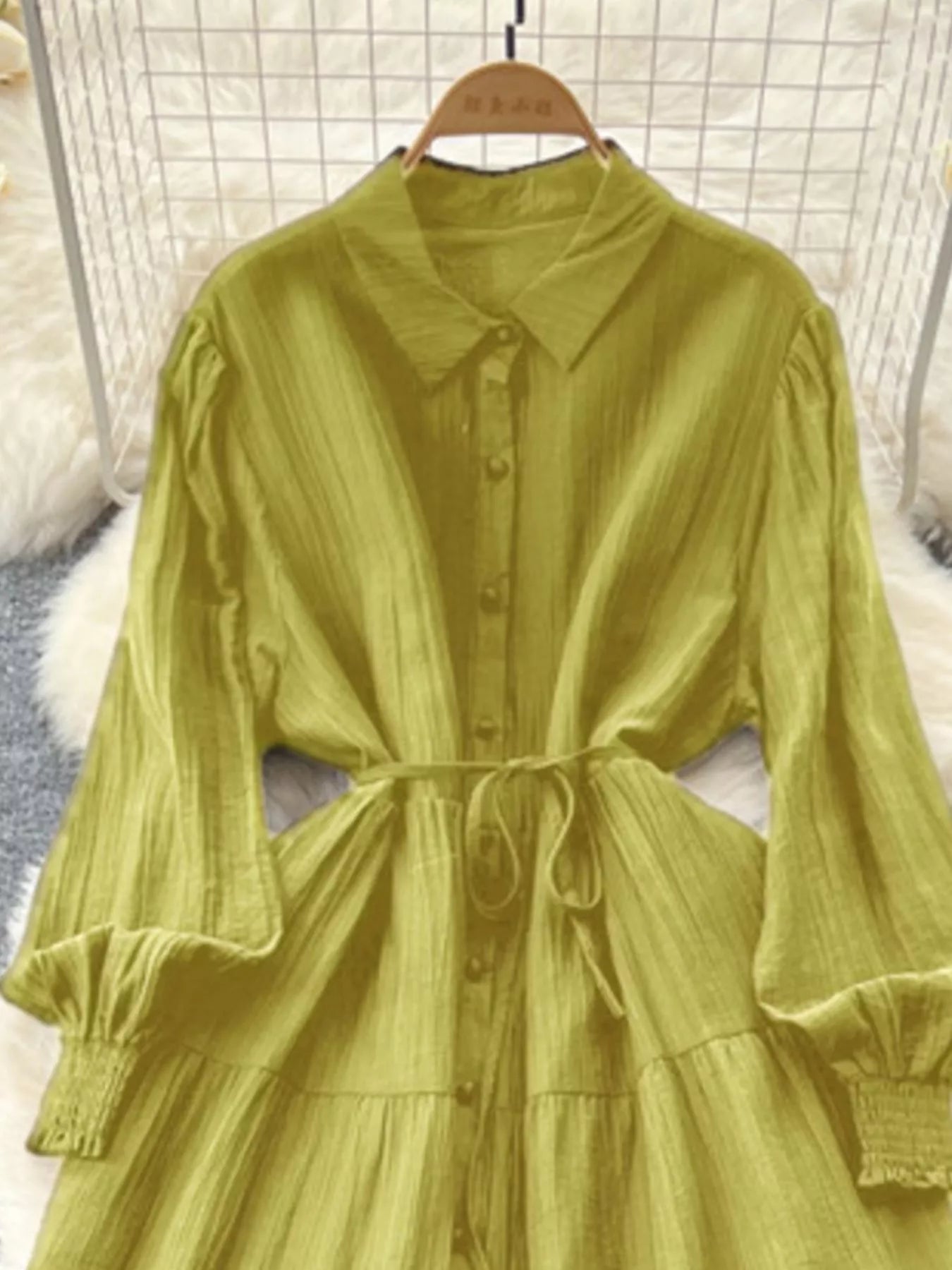 Button Down Tiered Long Sleeve Dress