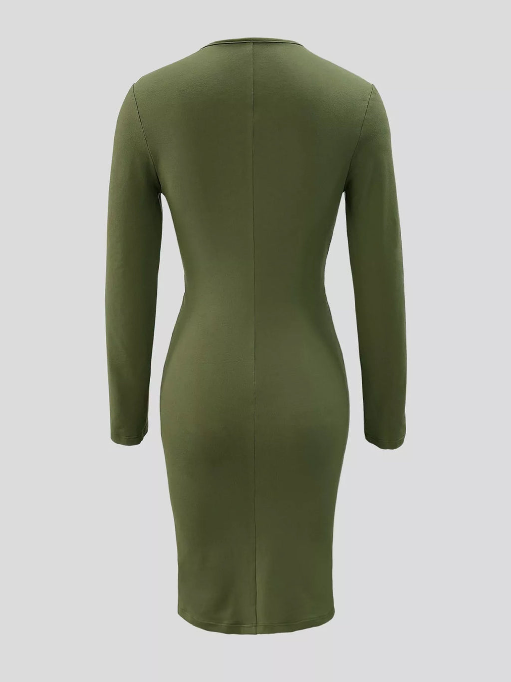 Ruched Deep V-Neck Bodycon Midi Dress