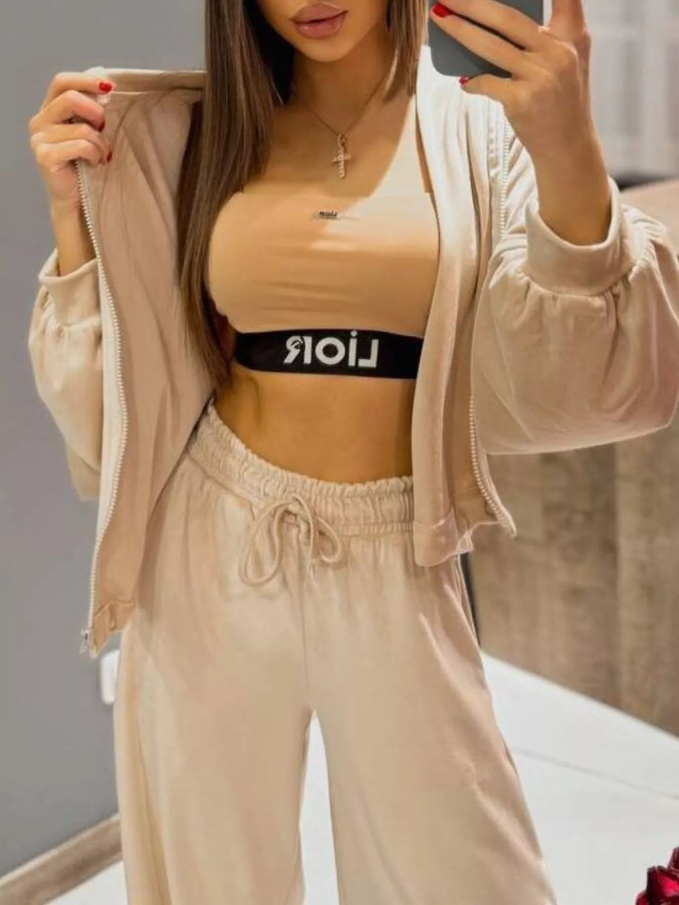 Zip Up Cropped Outerwear and Pants Set