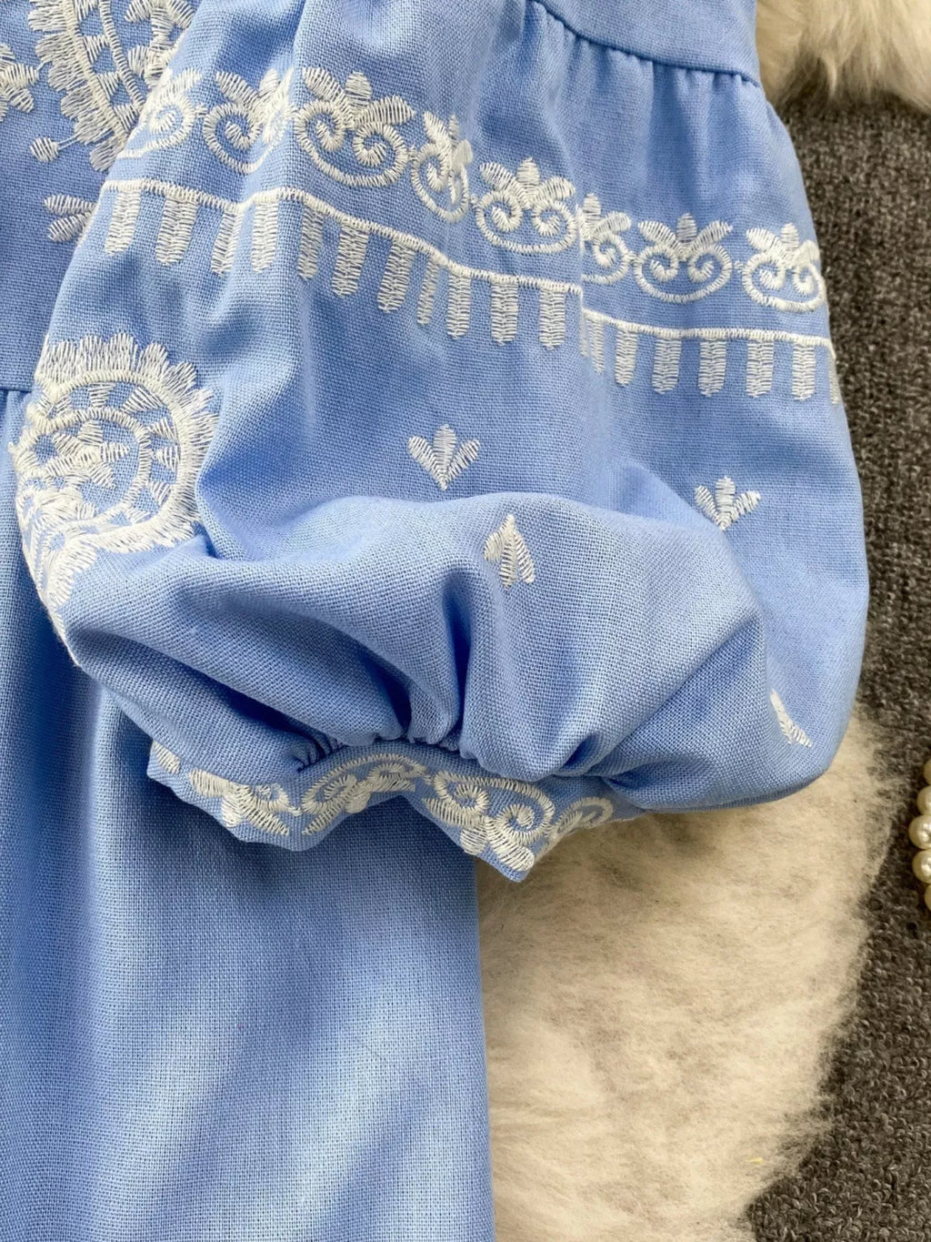 Embroidered Tie Neck Blouse