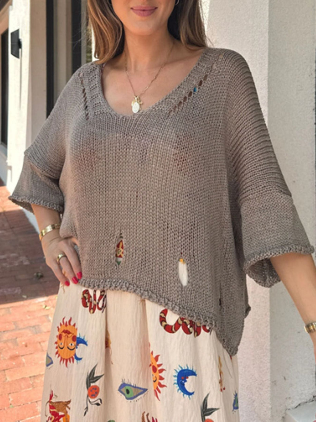 Cutout 3/4 Sleeve Sweater
