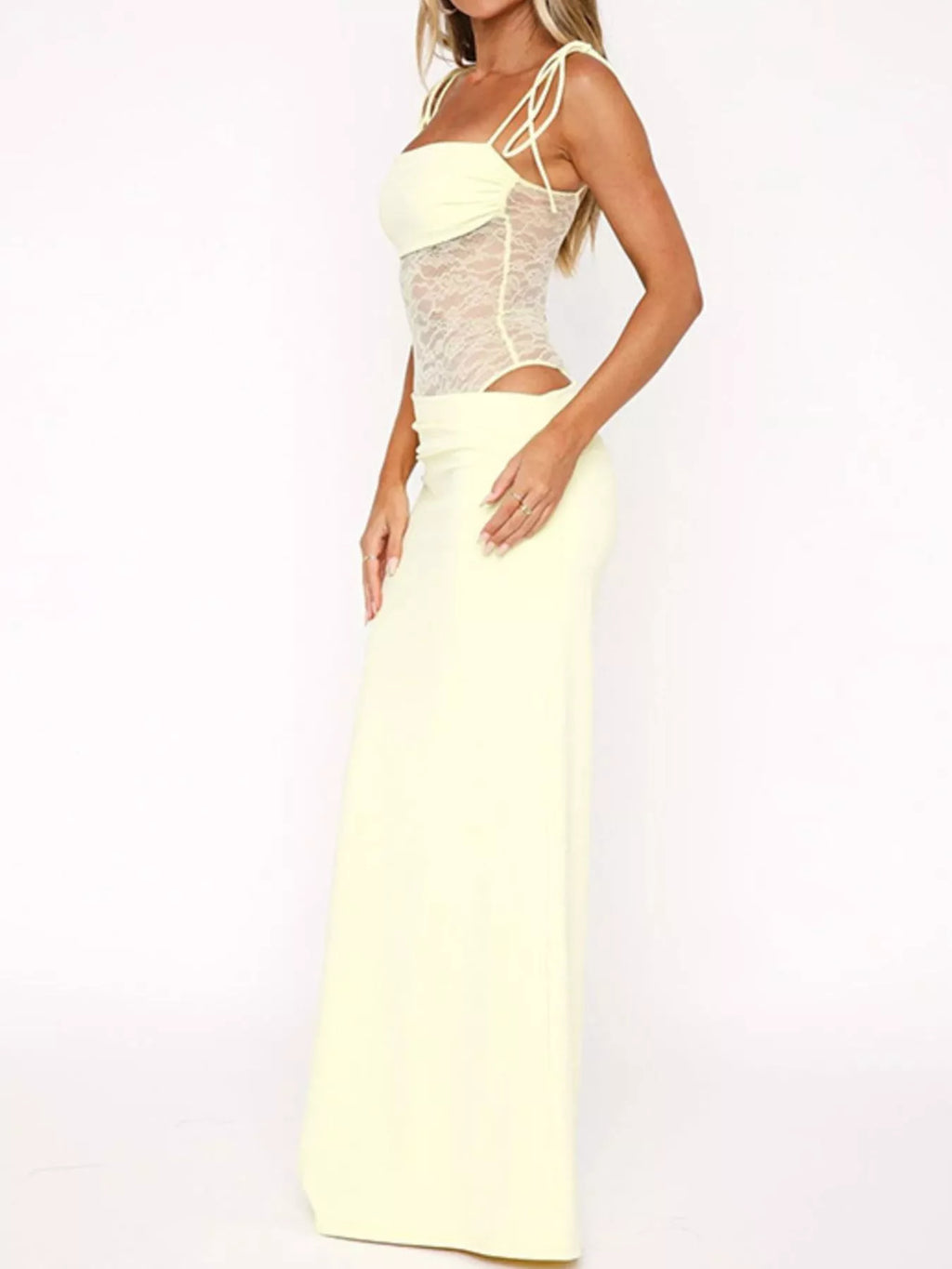 Lace Cutout Tie Shoulder Maxi Dress