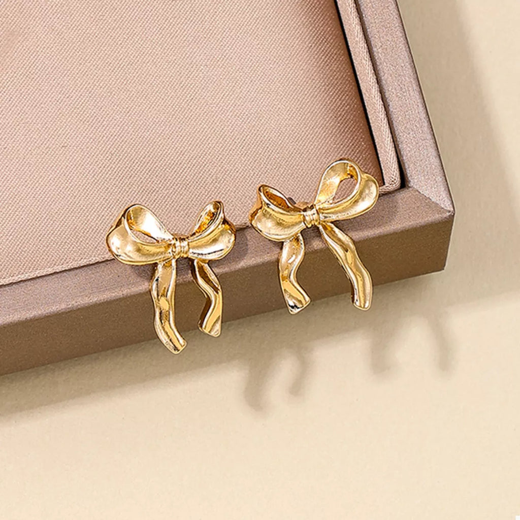18K Gold-Plated Alloy Bow Stud Earrings