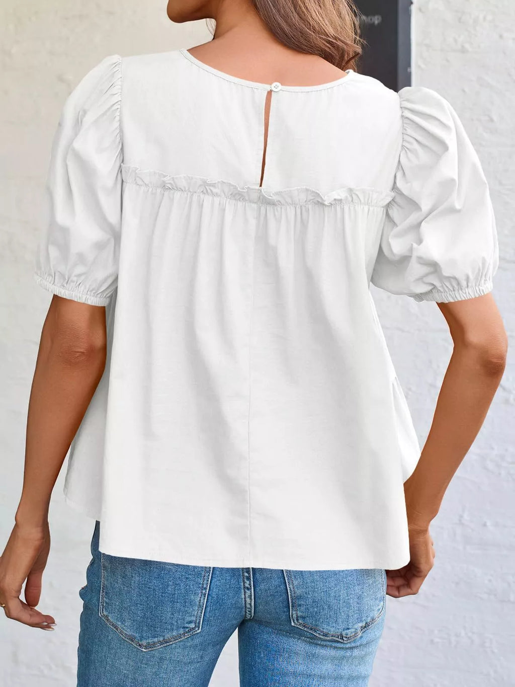 Ruched Tiered Puff Sleeve Blouse