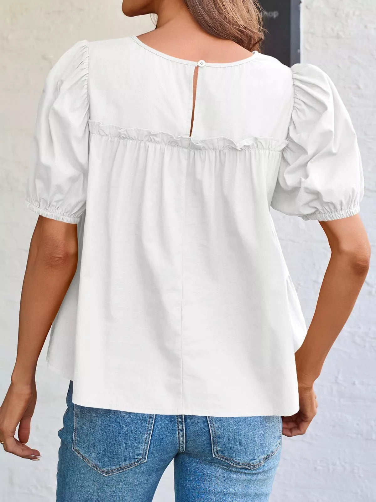Ruched Tiered Puff Sleeve Blouse