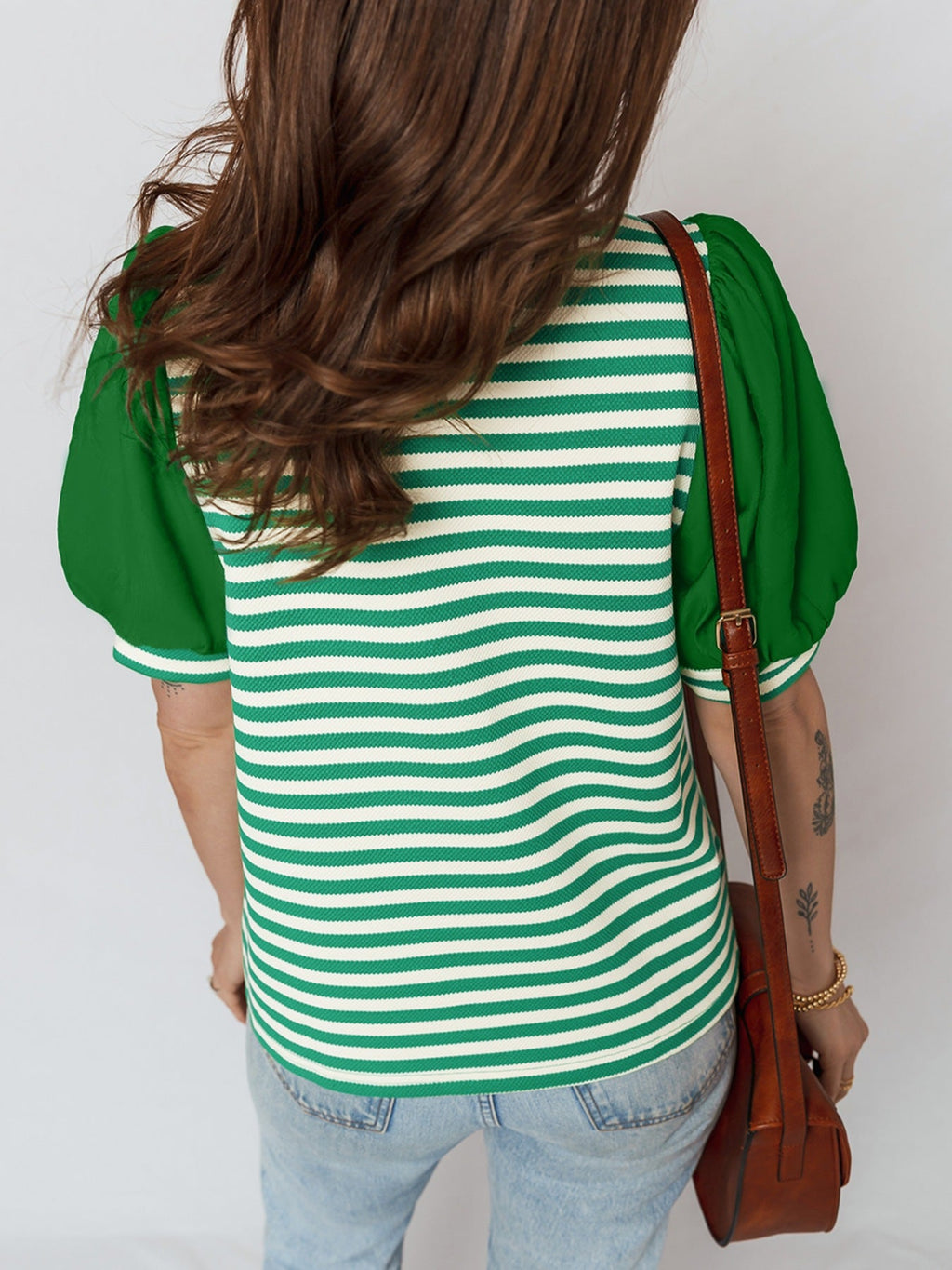 Striped Puff Sleeve V-Neck Blouse