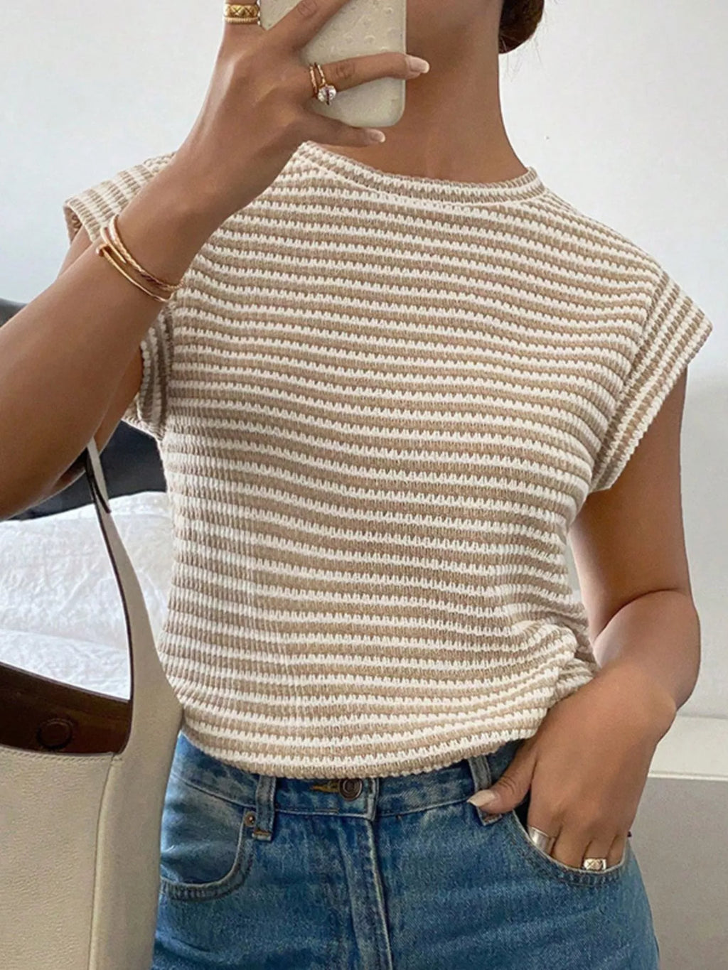 Full Size Striped Round Neck Short Sleeve T-Shirt Plus Size