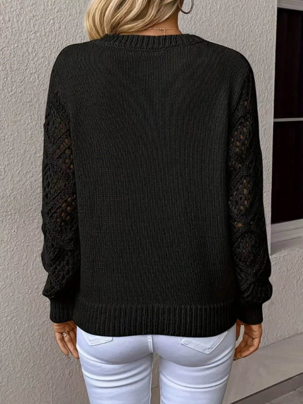 V-Neck Crochet Sleeve Sweater