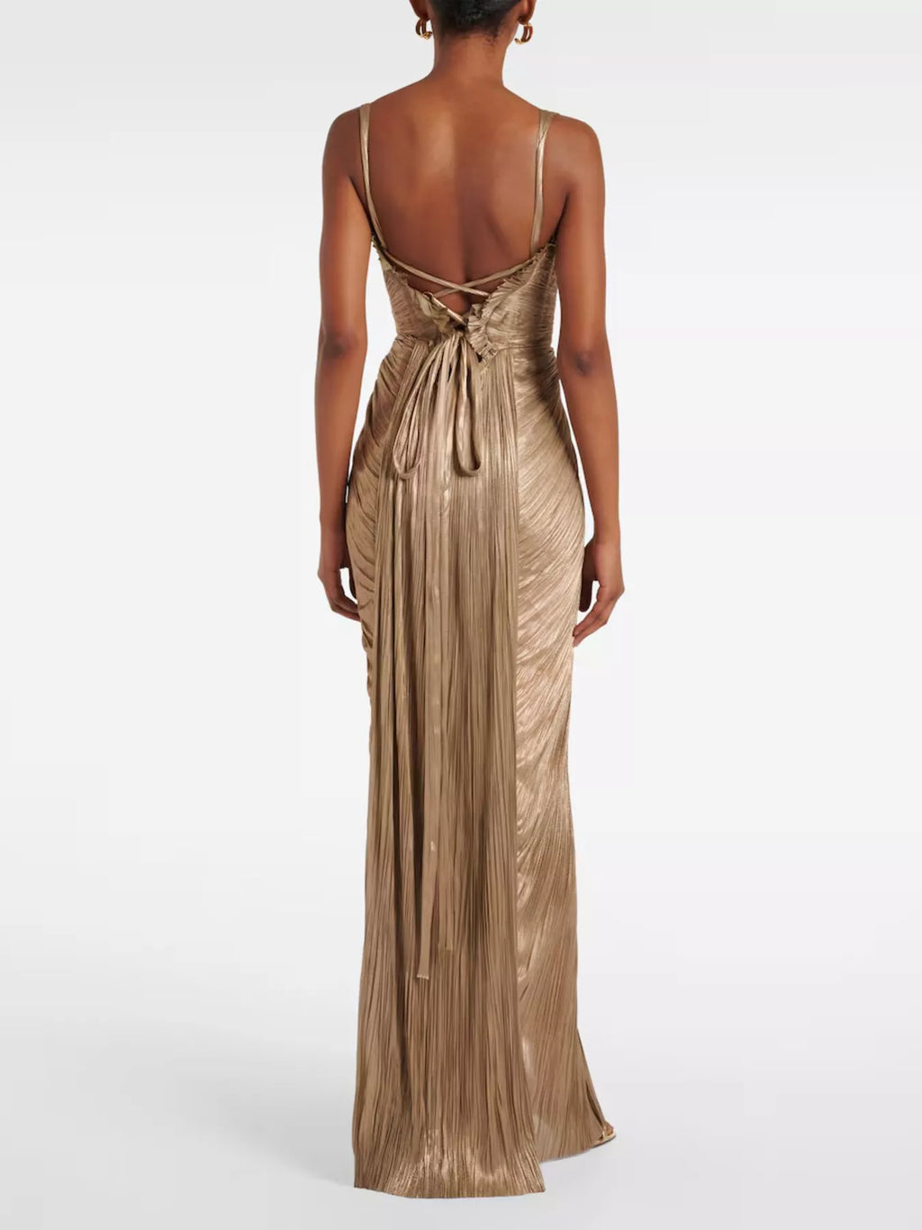 Metallic Pleated Corset Maxi Dress