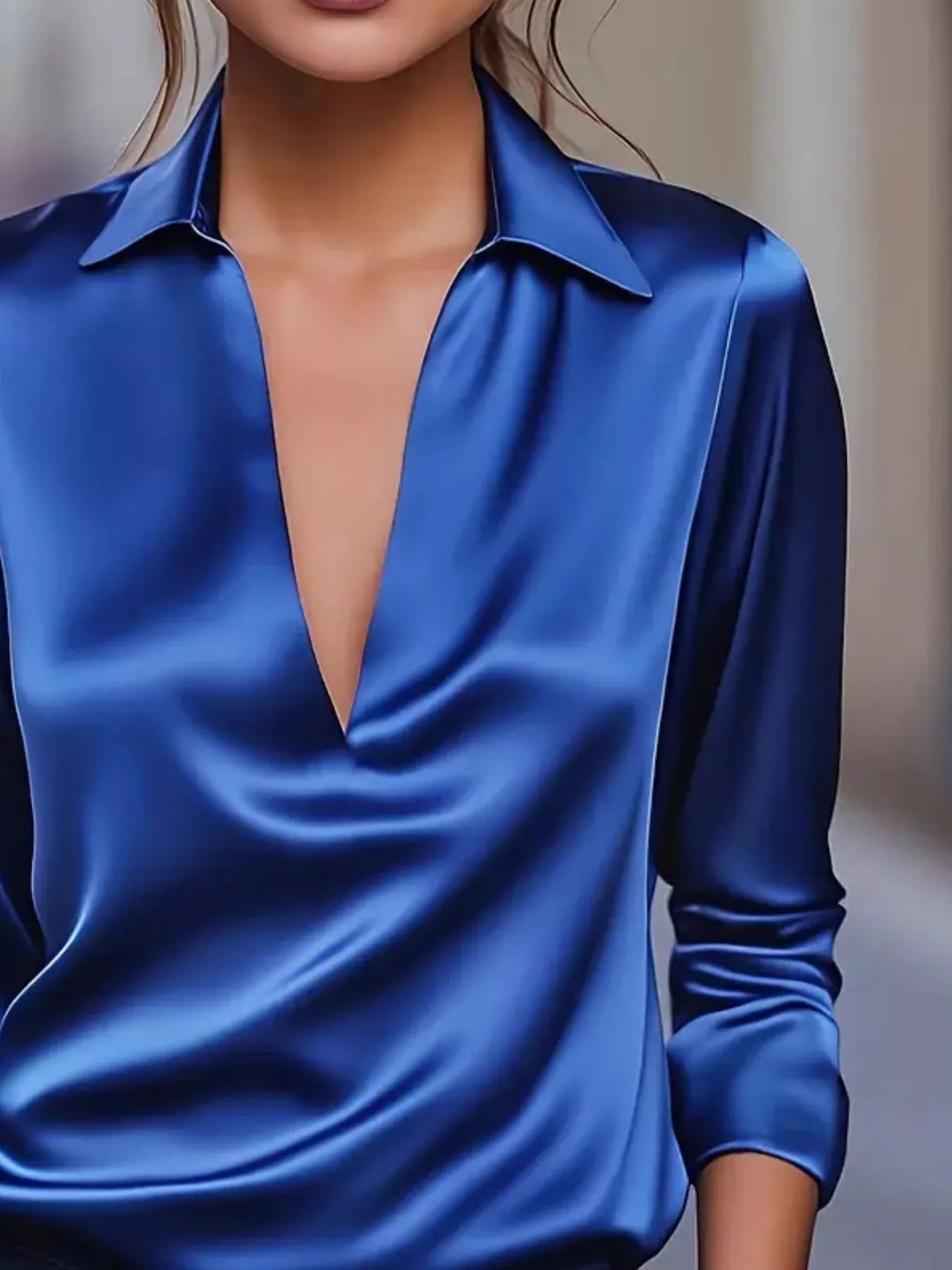 Elegant Deep V Long Sleeve Blouse