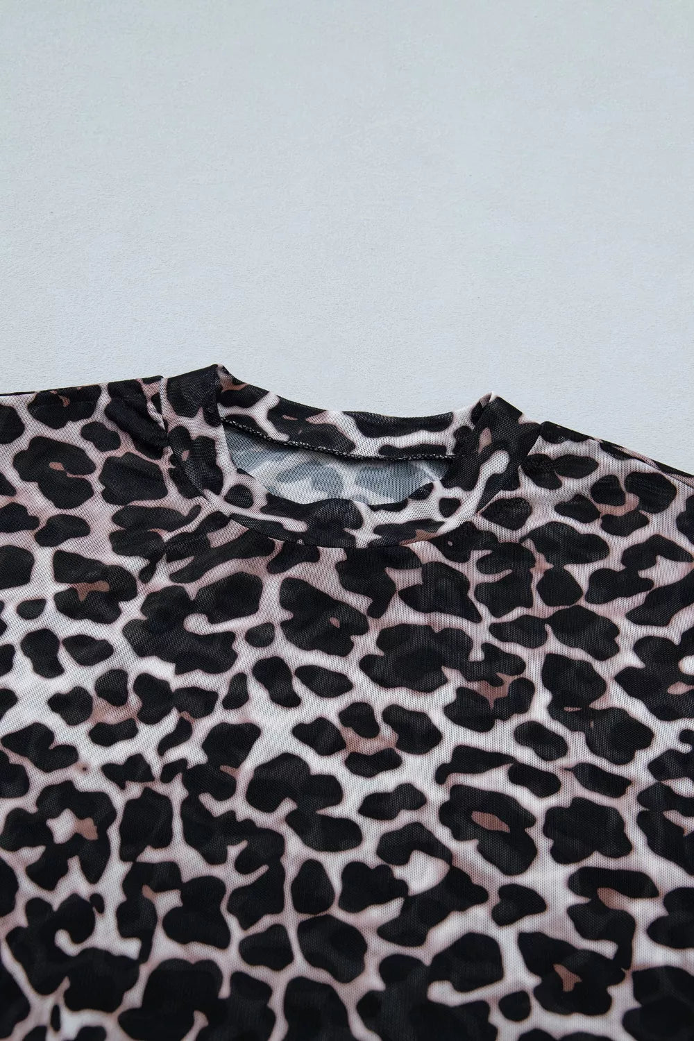 Leopard Print Sheer Mesh Short Sleeve Top