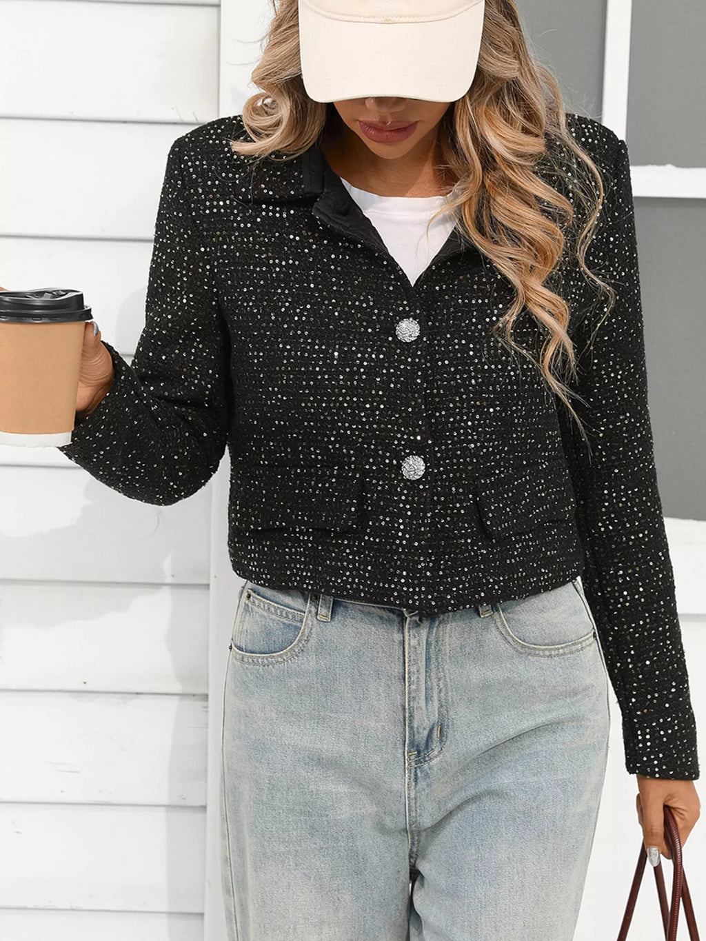 Tweed Button Up Cropped Jacket
