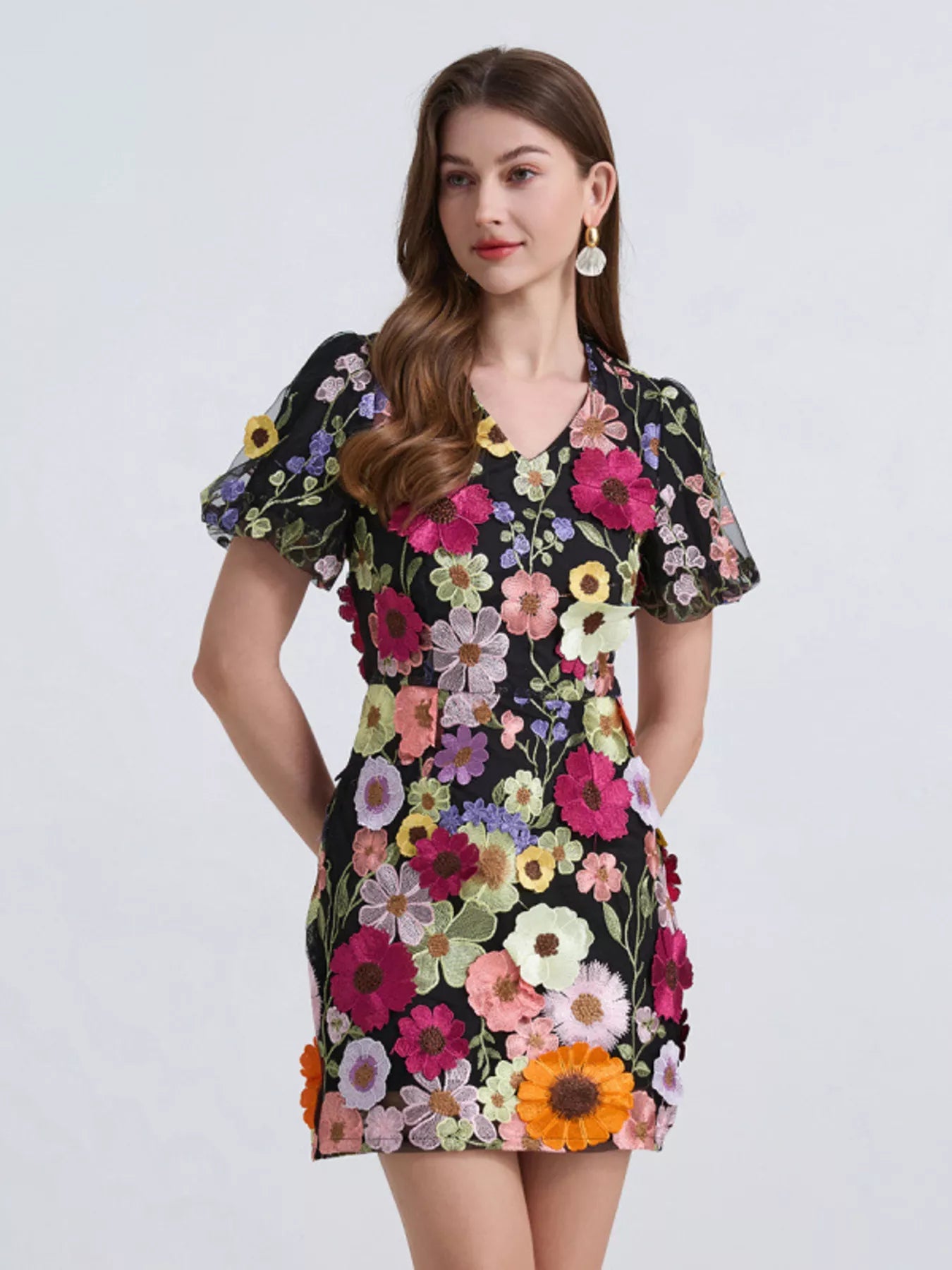 Floral Puff Sleeve Mini Dress
