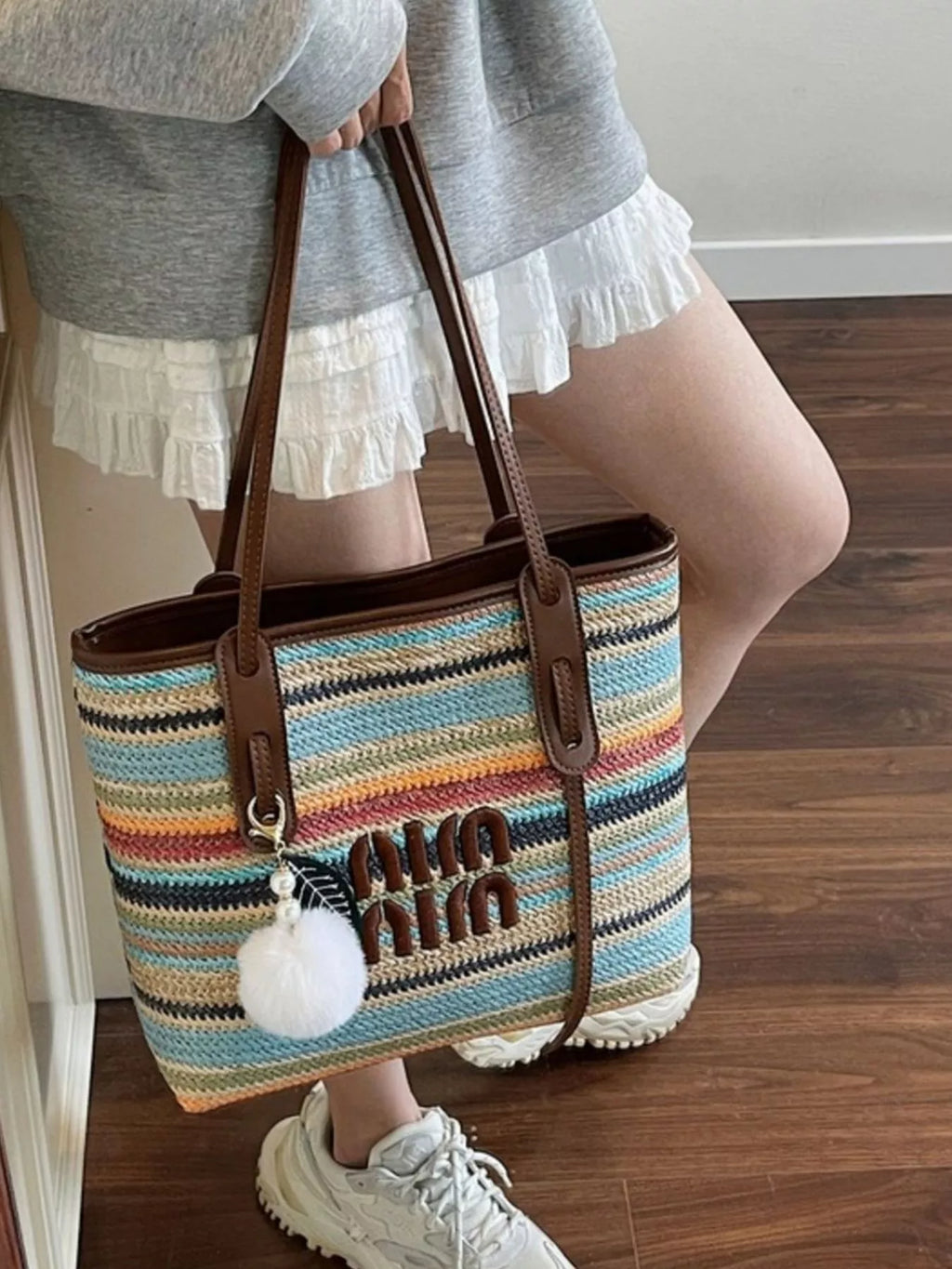 Striped Woven Shoulder Bag