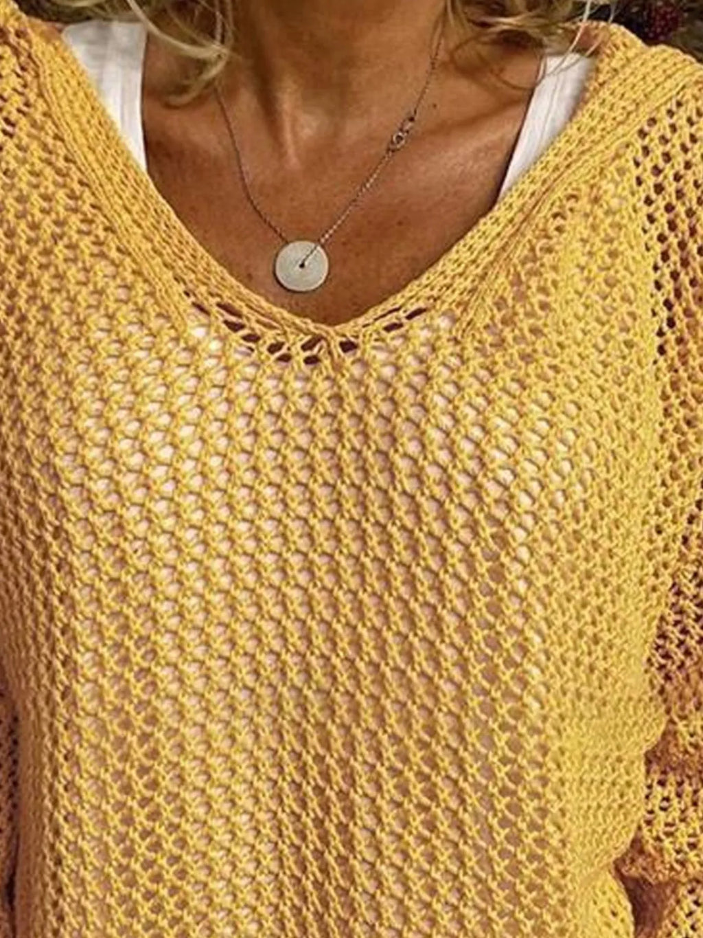 Openwork Long Sleeve Hooded Knit Cover Up