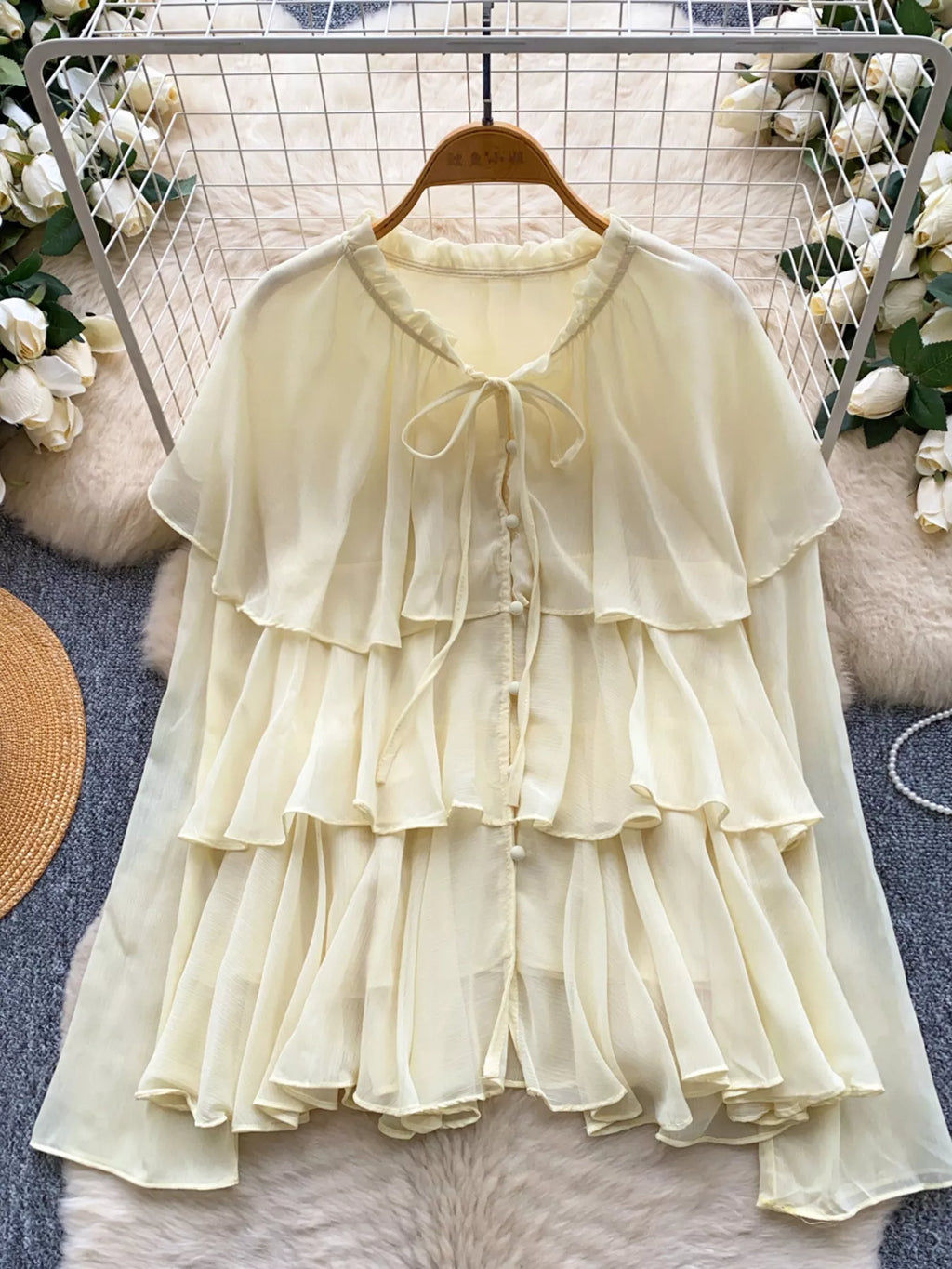 Ruffle Tiered Chiffon Blouse