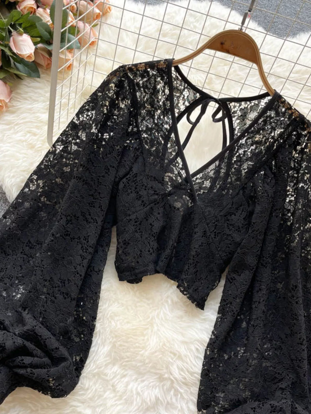 Lace Tie Back Long Sleeve Top
