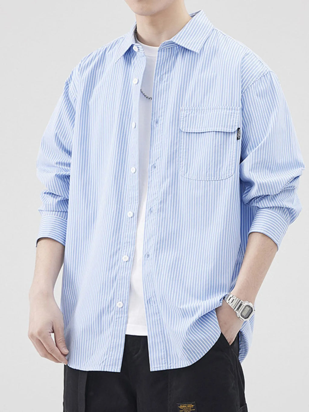 Men's Plus Size Striped Button Up Long Sleeve Shirt