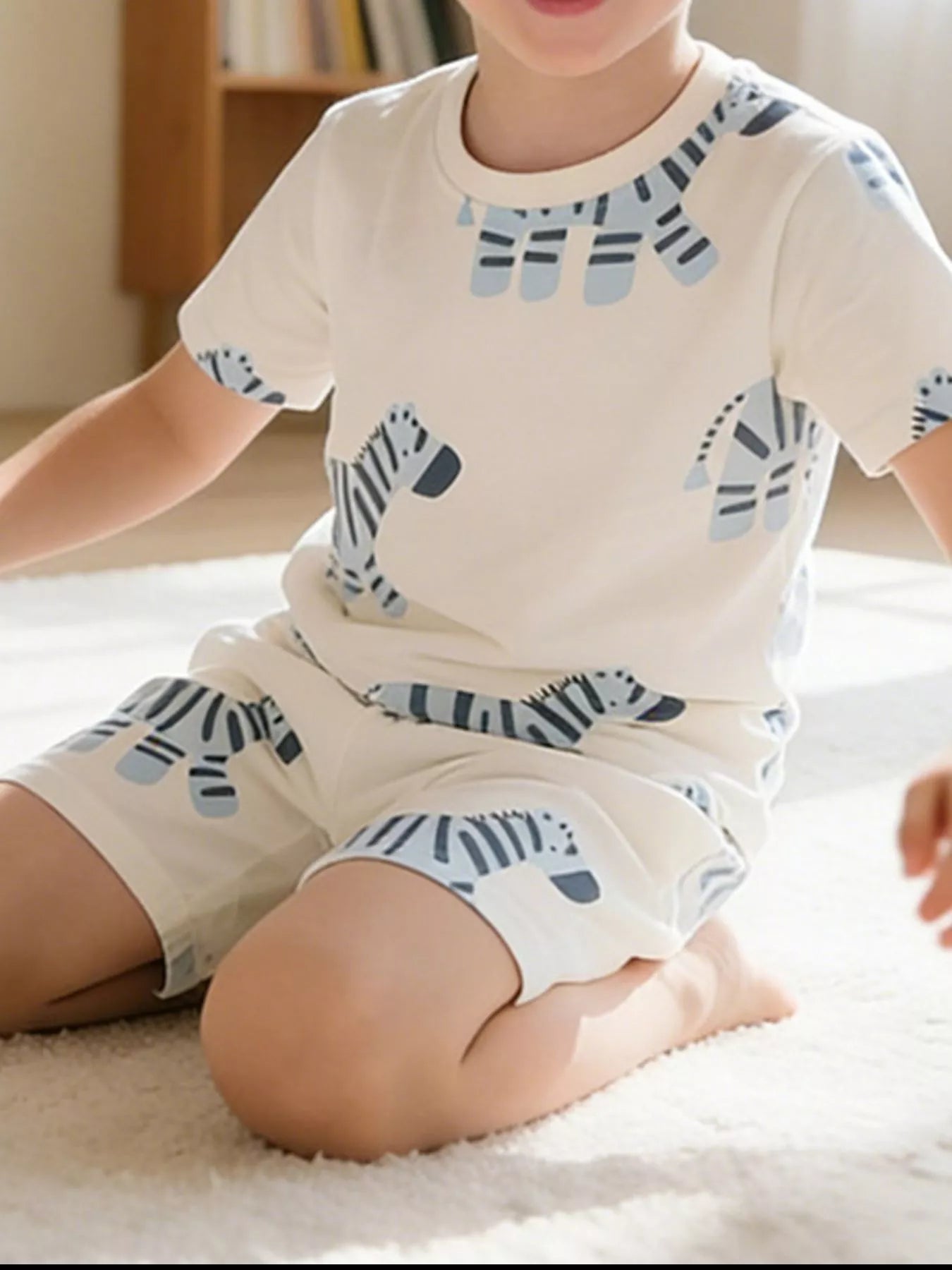 Children's Zebra Print Round Neck Tee and Shorts Set