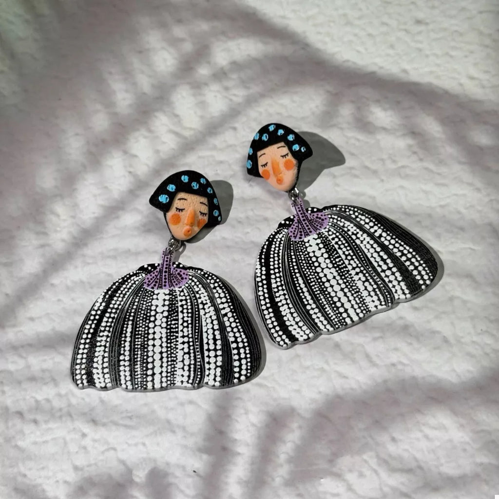 Whimsical Pumpkin Girl Dangle Earrings