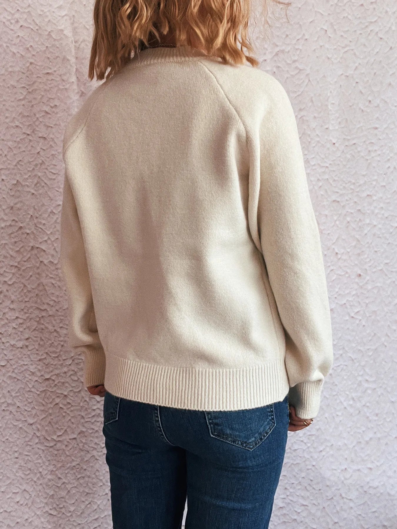 Button-Front Long Sleeve Sweater
