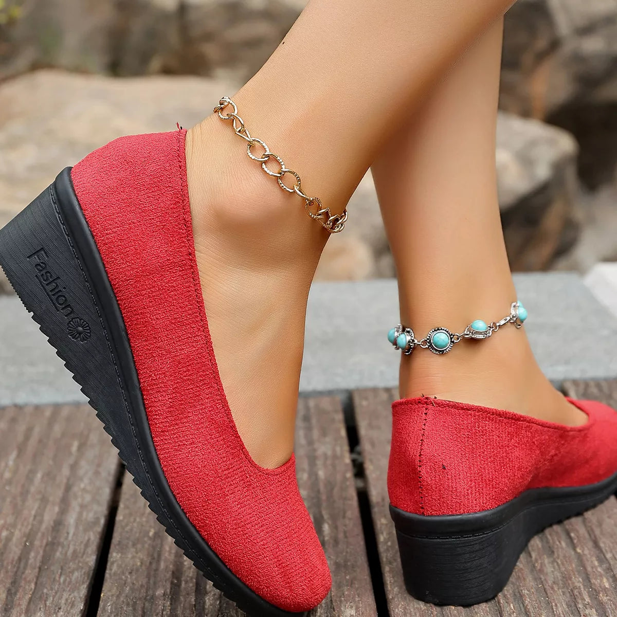 Round Toe Wedge Slip-Ons