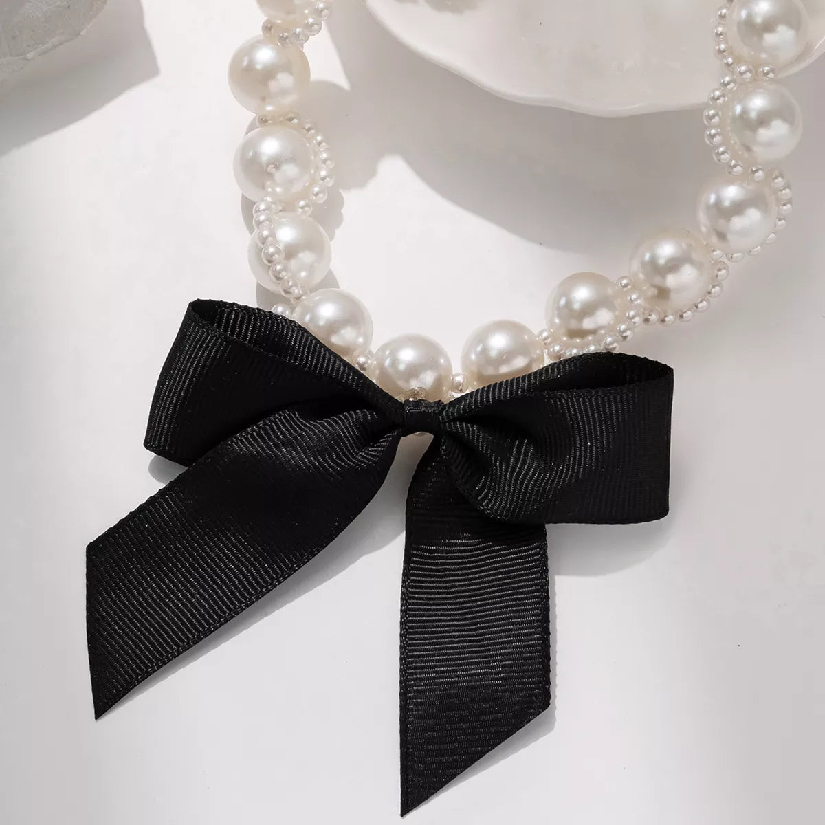 Pearl Choker Necklace with Bow Accent